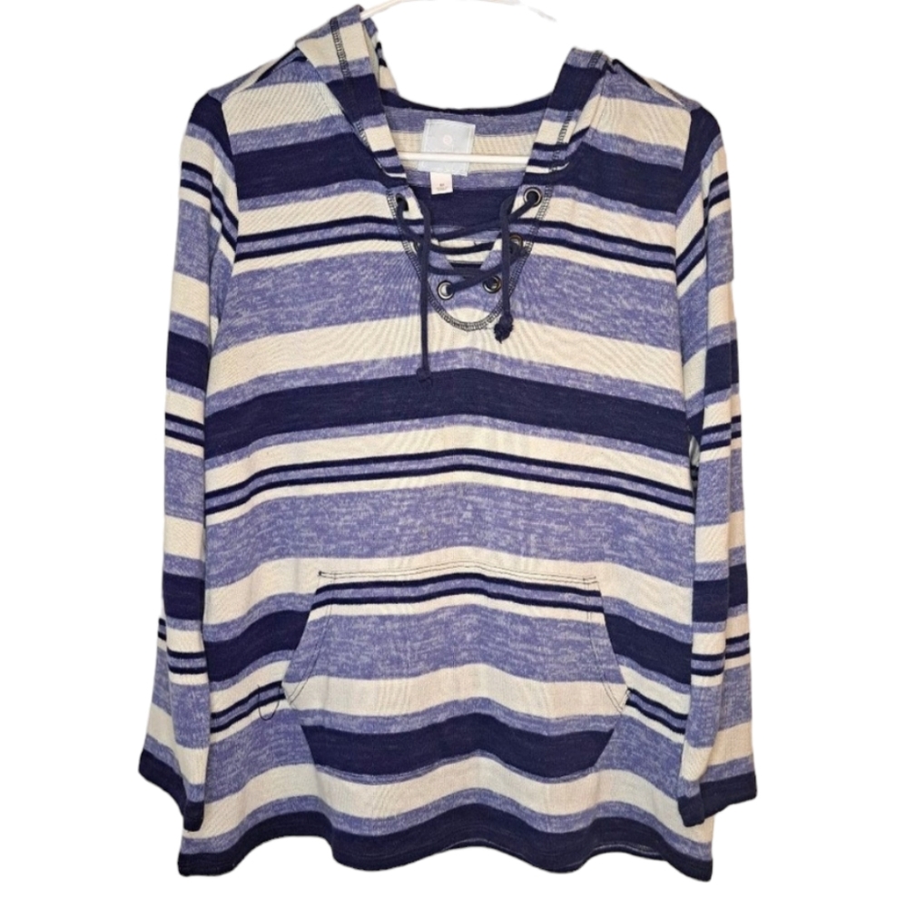 Sunday Blue Pullover Hoodie Sweatshirt With Pouch Blue Stripe Size Medium